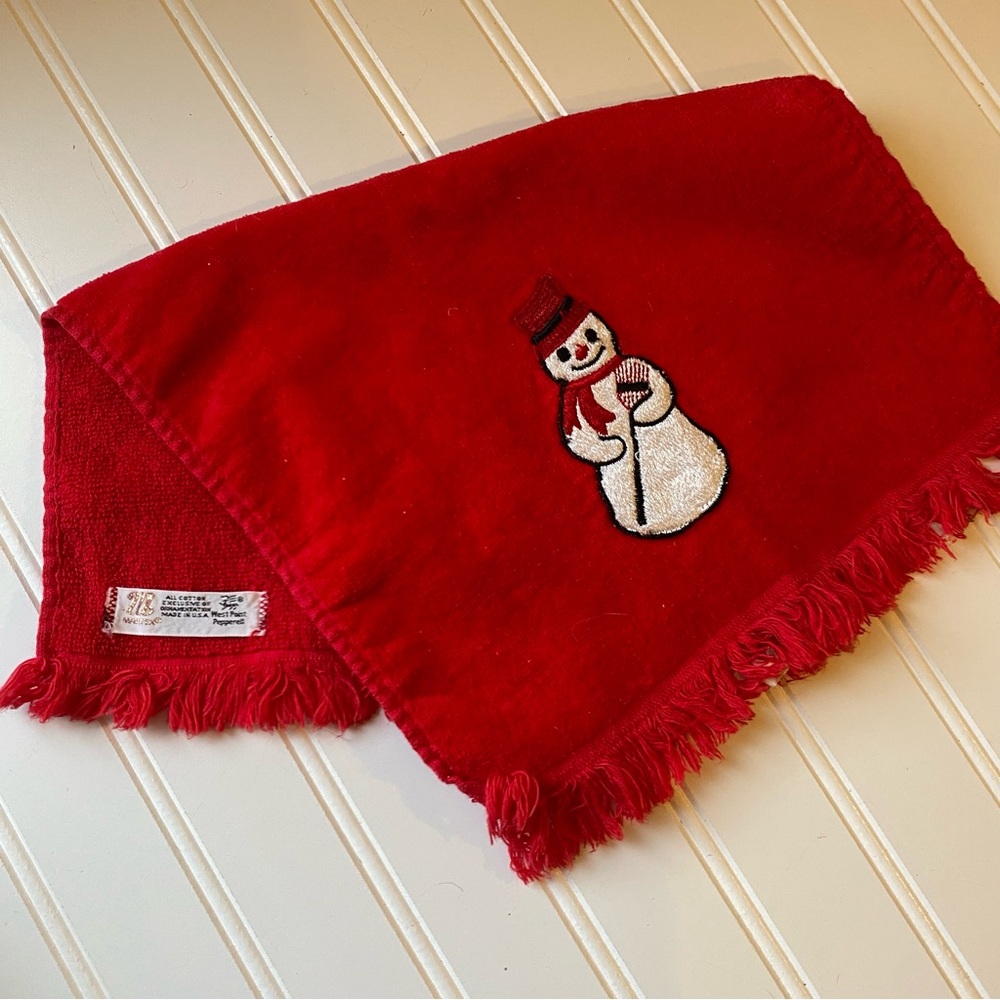 Vintage Red Snowman Embroidered Towel